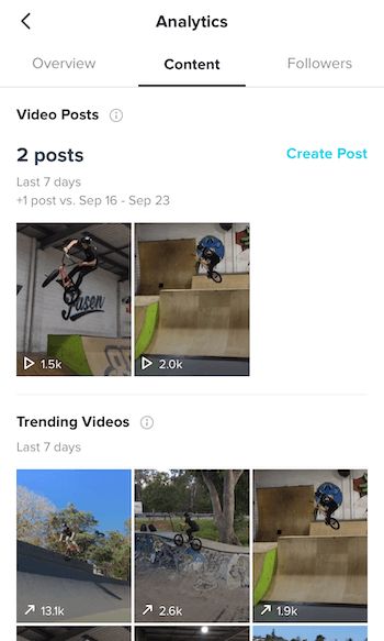TikTok Analytics showing top-performing videos