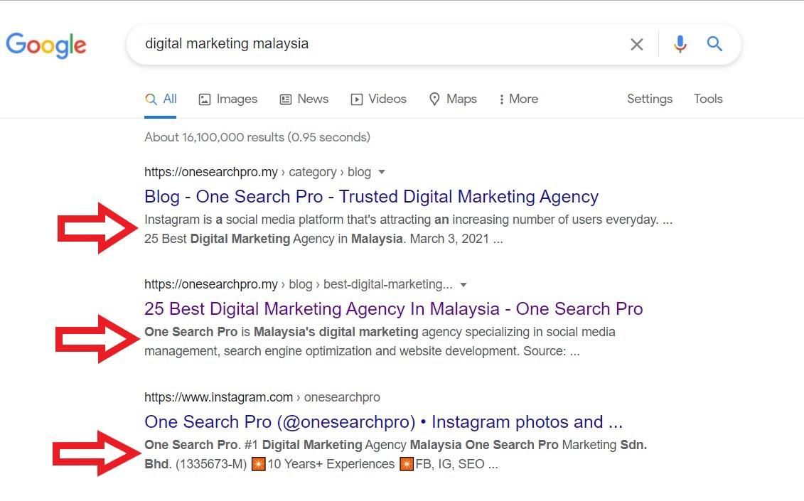 Meta Description Under Meta Title | Meta Title And Description | One Search Pro Digital Marketing