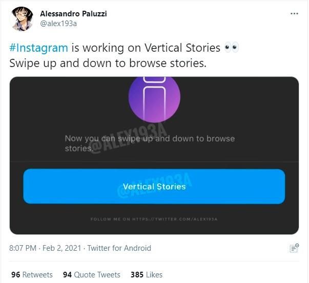 First Tweet About Instagram’s Vertical Stories | Instagram Updates | One Search Pro Digital Marketing